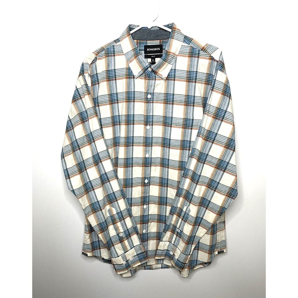Bonobos Slim Fit Long-sleeve Blue/Ivory/Rust Barnsley Plaid Shirt Men's Size XXL